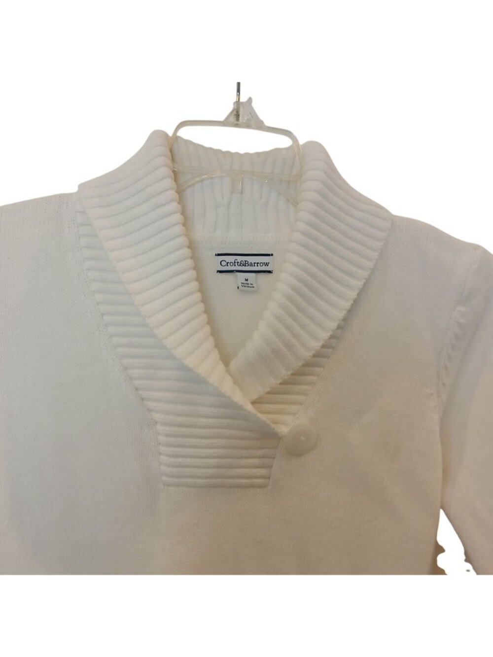 Croft & Barrow Womens White Shawl Collar Sweater M 100% Cotton #D-20 - Picture 6 of 9